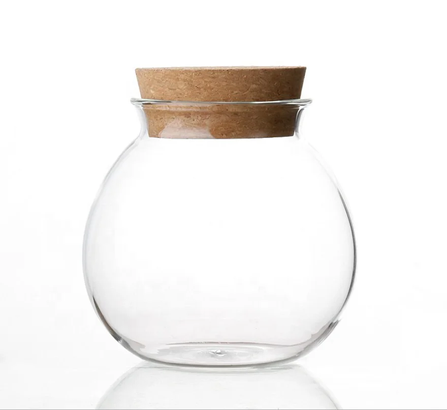 Wholesale new round shape cork lid glass storage bottle jar