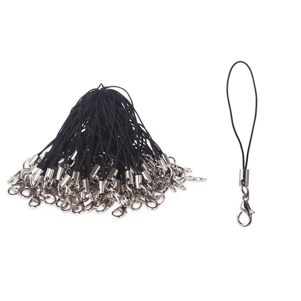 Black Cell Phone Lanyard Cords Strap Lariat W/ Lobster Clasp Black Cellphone Strap With Color Tone Split Ring and Lobster