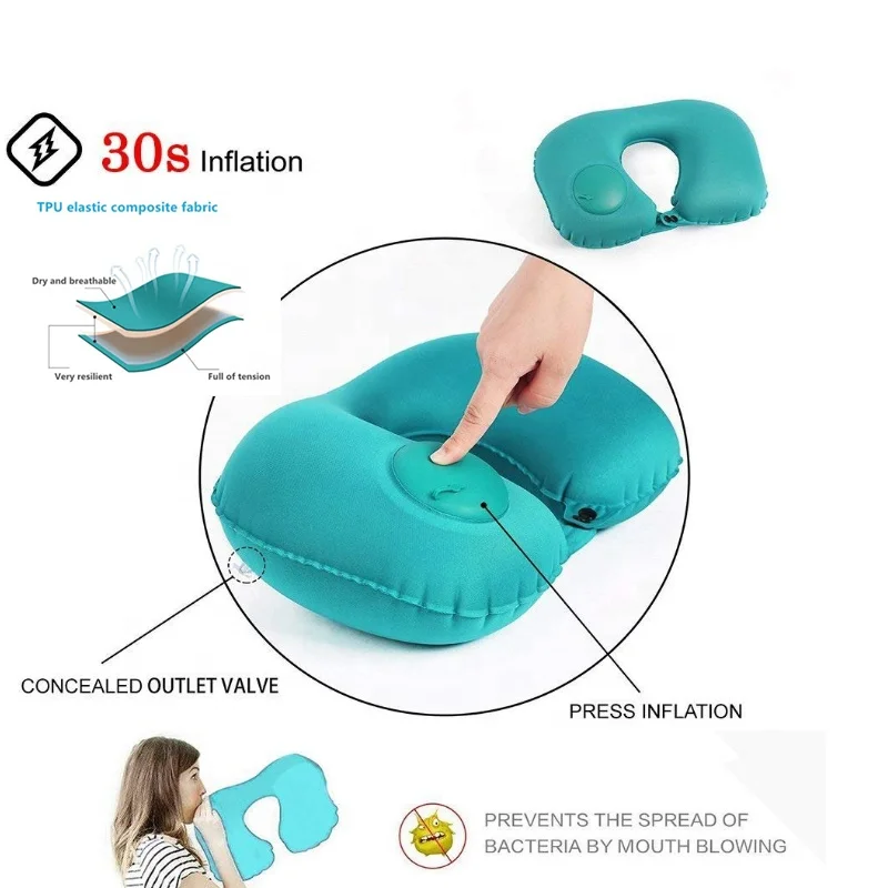 Amazon Portable U-Shape super soft Automatic inflatable pillow travel pillow