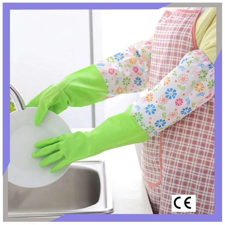 
Anti-allergic Long Sleeve PVC Rubber Household Cleaning Gloves 