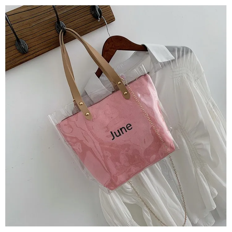 
2019 Tote Bag Style and Women Clear Beach Shopping Bag Transparent PVC Jelly Bag 