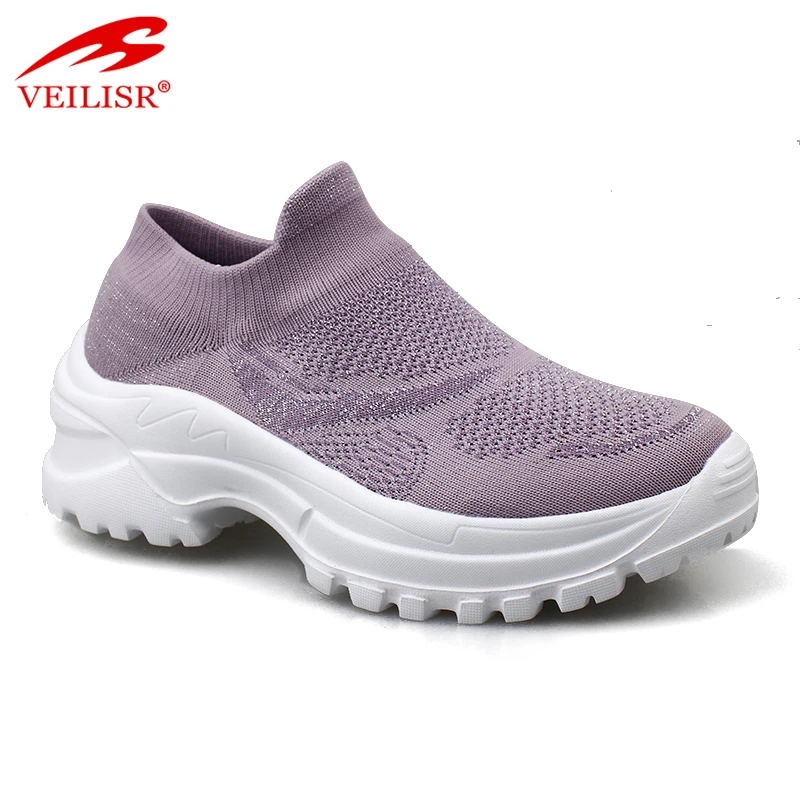 China Wholesale Low Price comfortable Outdoor knit fabric ladies sports casual shoes chunky women sneakers