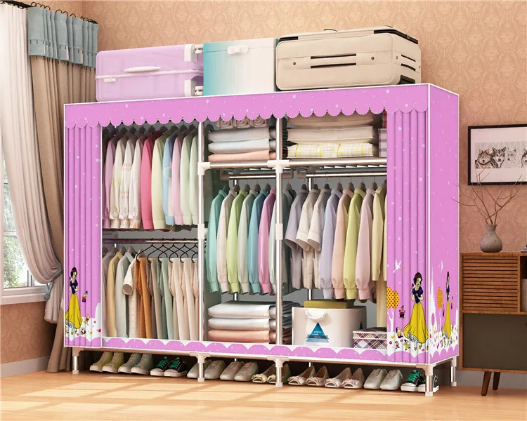 
Cheap simple modern assemble folding portable cloth wardrobe Steel Stable Frame Fabric Cover 8170 