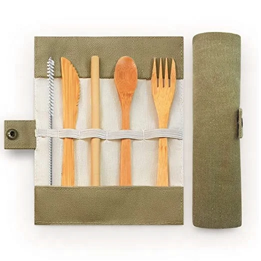 
Bamboo Cutlery Set Travel Utensil Set spoon knife fork set with Carrying Case Pouch 