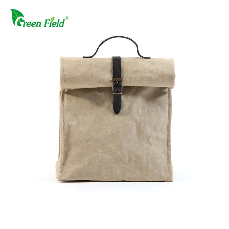 Зеленая полевая моющаяся сумка-холодильник из крафт-бумаги, сумка для ланча