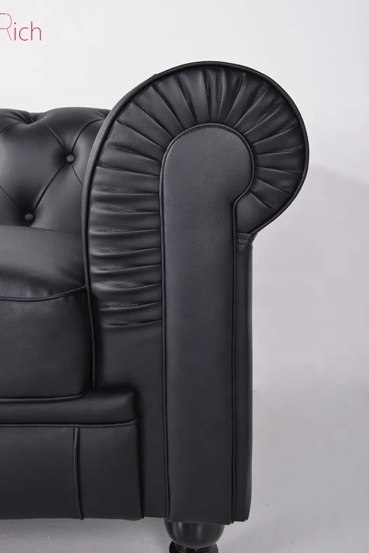 Набор семейных диванов, современная мебель для гостиной, черная стеганная мебель на пуговицах, кожаный диван для Chesterfield