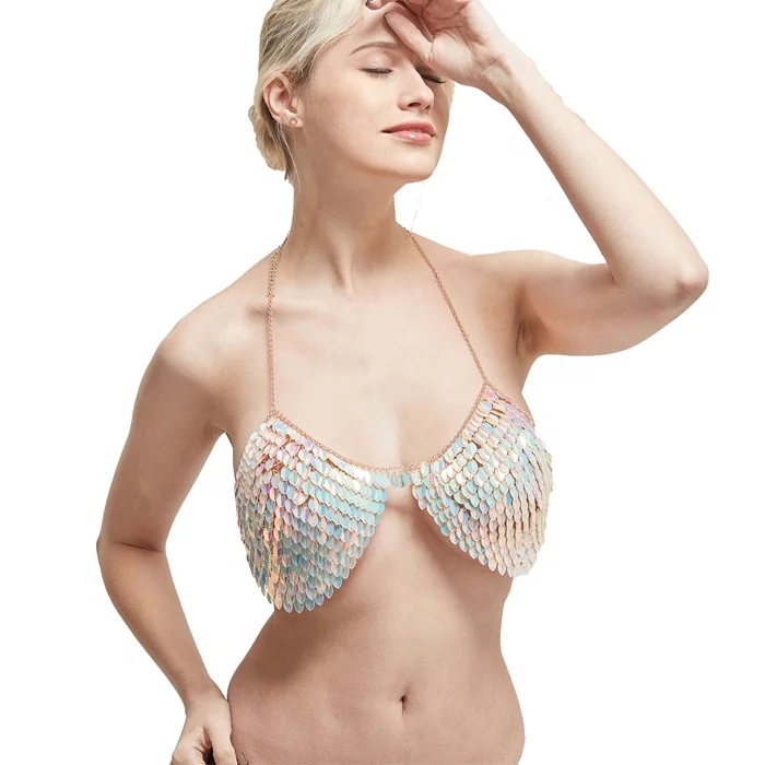 CCbodiy Sexy Women Girls Chainmail Sequin Bra Chain for Night Club