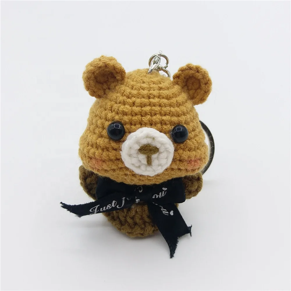 Handmade Knitting Brown Doll Hanging Bag Accessories Key ring Crochet mini Animal Bear Key chain