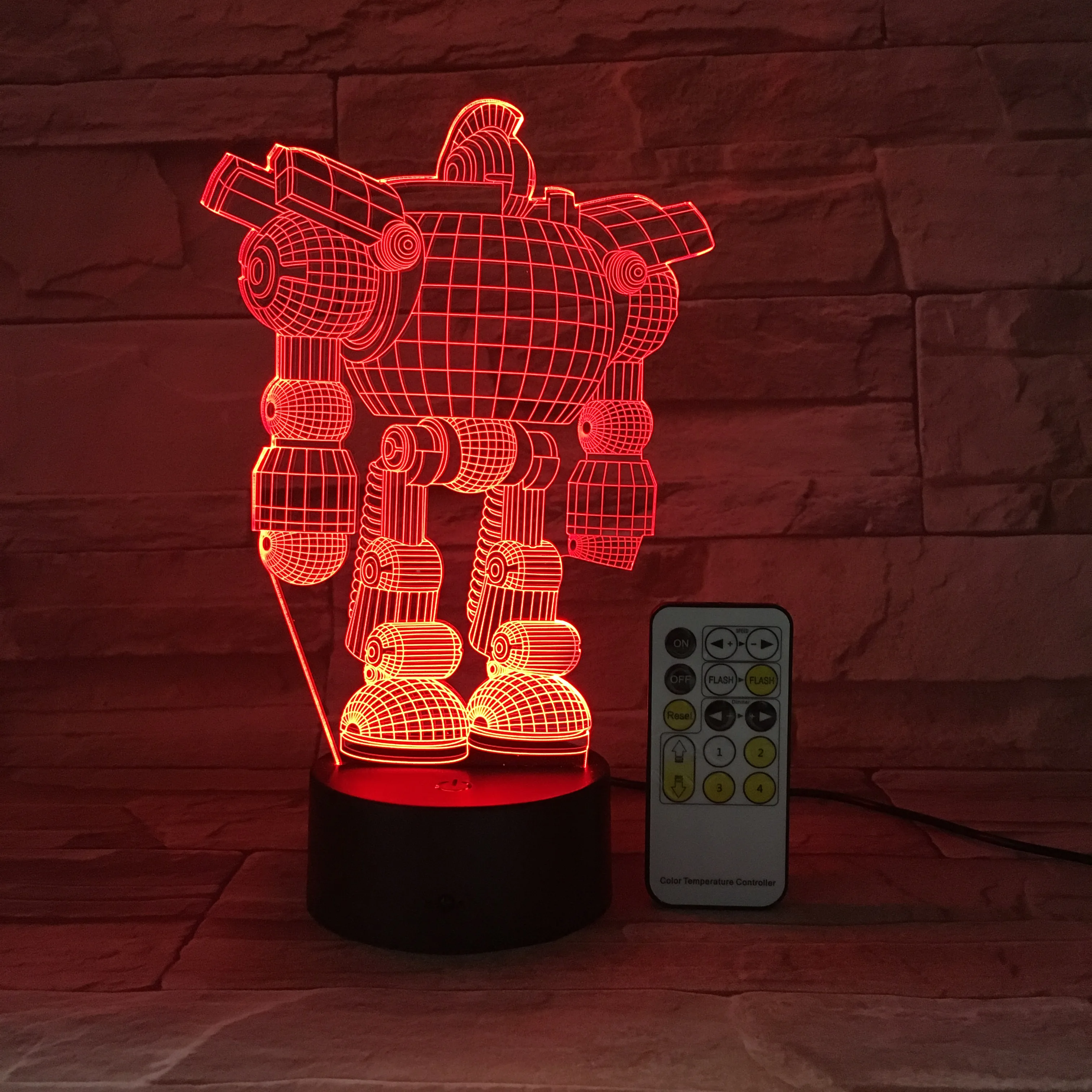 
Promotional Gifts Remote Control Robot Shape 3D LED Optical Visual Illusion Lamp Acrylic Night Light For Shop 