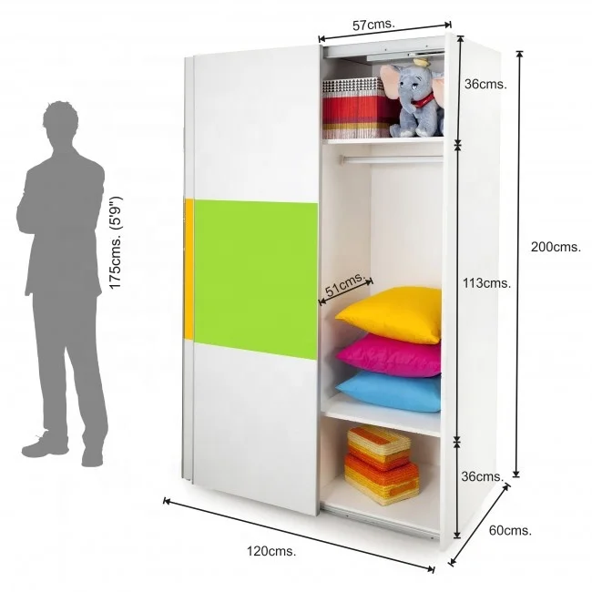 young bright color green yellow sliding door wardrobe for children use in bedroom from China manufacturer