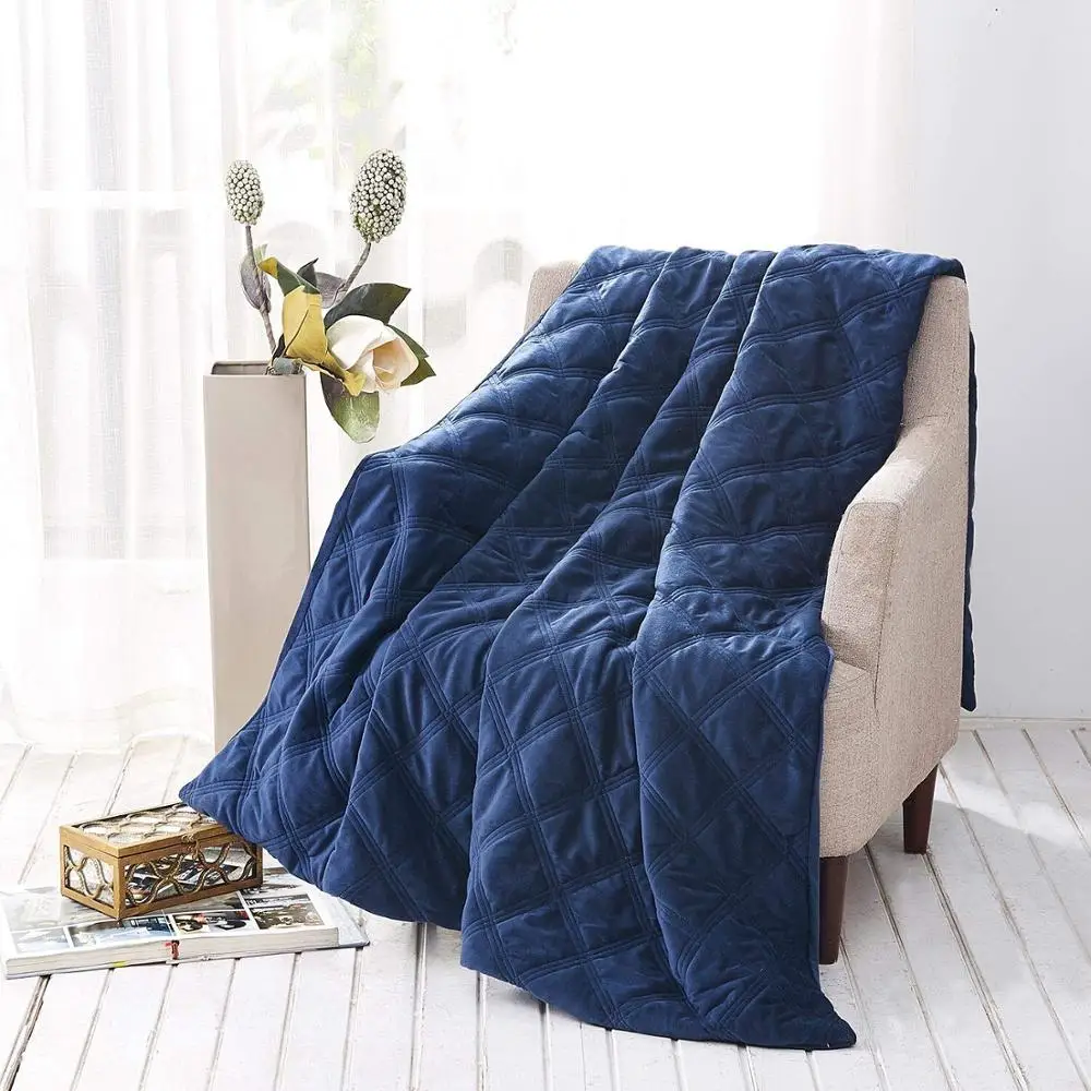 Amazon Supply Quilted Heavy Weighted Blanket with Removable Cover Blue Color