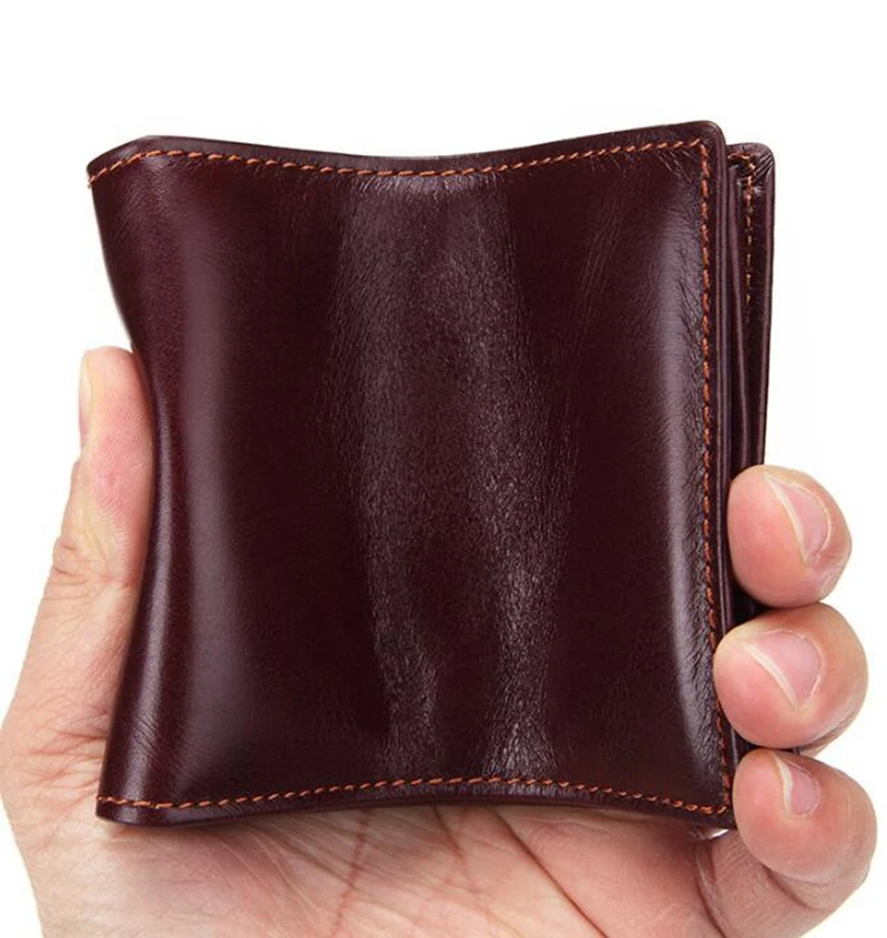 Dreamtop DTE524 exclusive top layer leather mens short wallet classic design handmade leather cow wallet