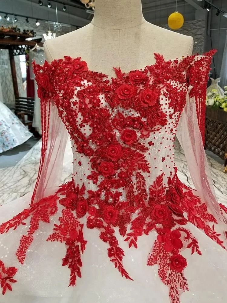 Taiwan Vintage Plus Size Bridal Dress Fat Girls Red White Wedding Gowns