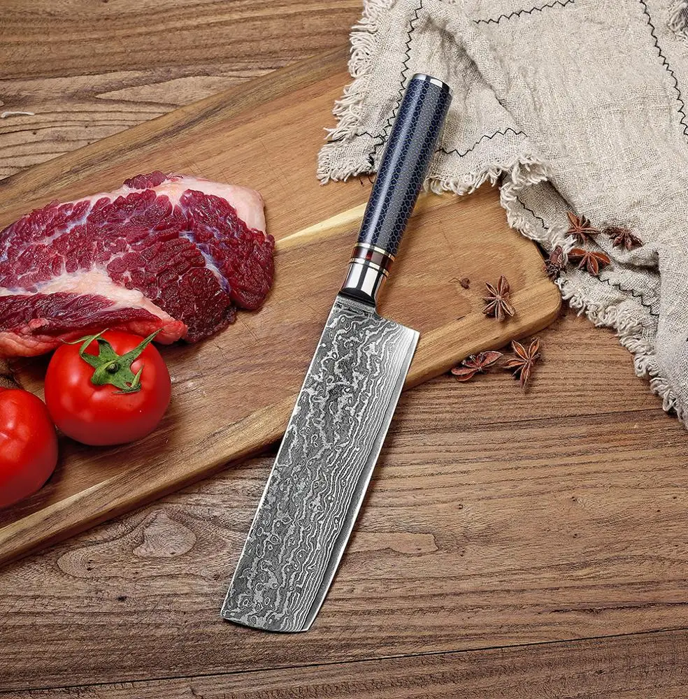 Nakiri Usuba  Vegetable Knife Damascus Steel 7 Inch High Carbon 67 Layers VG 10 Damascus Gyutou Kitchen Knives