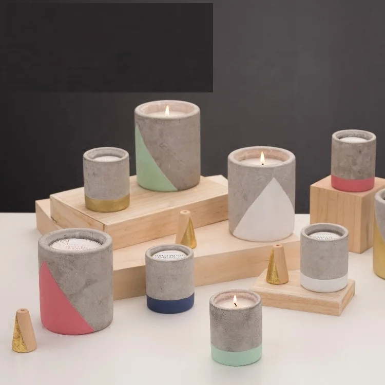 Custom design cement cylinder candle holder concrete candle jar
