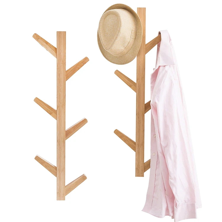 Настенная вешалка для пальто из натурального бамбука с 6 крючками