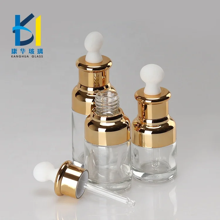 20ml 30ml 40ml Luxury Cosmetic Glass Dropper Bottle With Golden Silver Dropper Lid For Essential Oil Serum