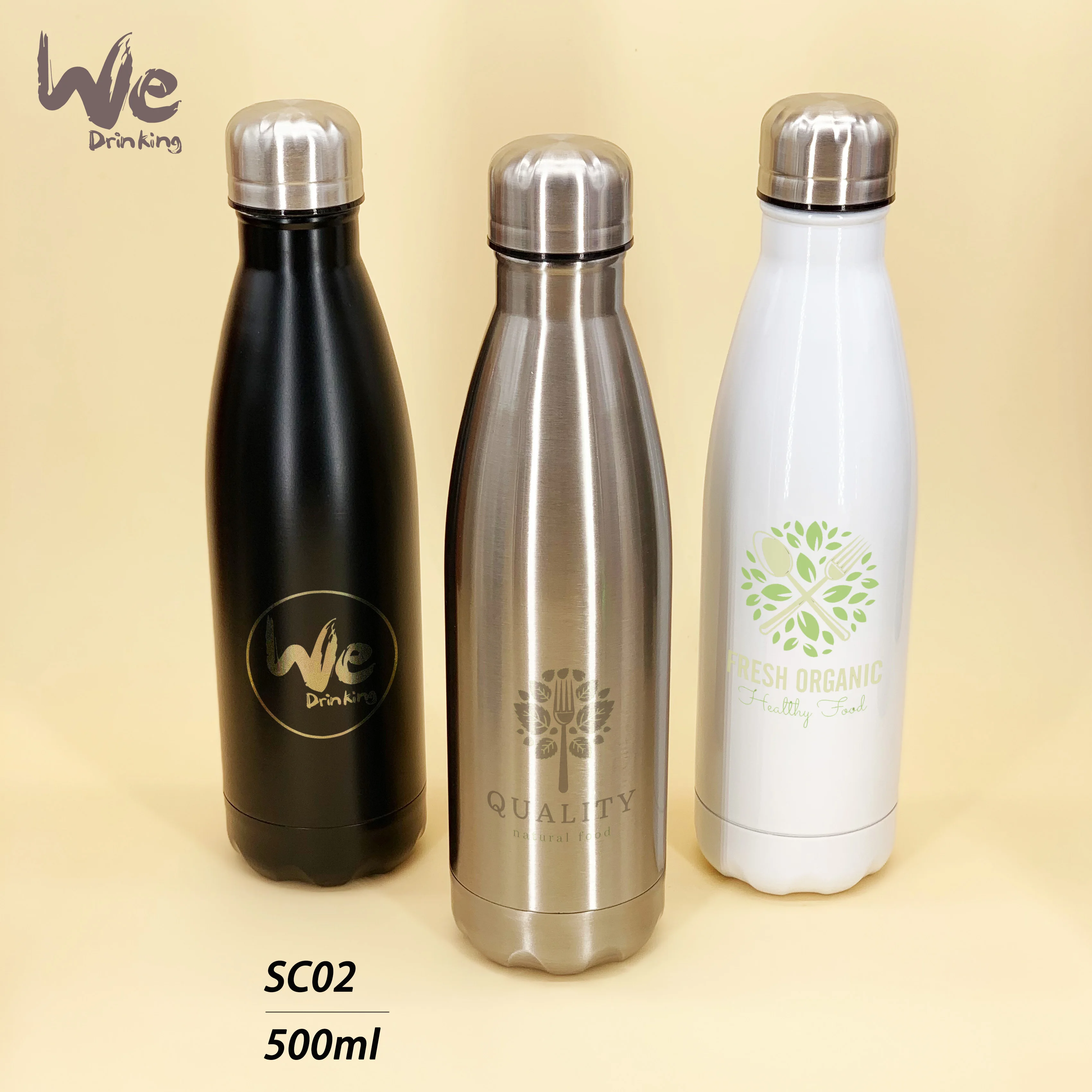 
500ML/17OZ In Stock Double Wall electroplate shiny Stainless Steel cola shaped Vacuum Insulated bottle thermos 