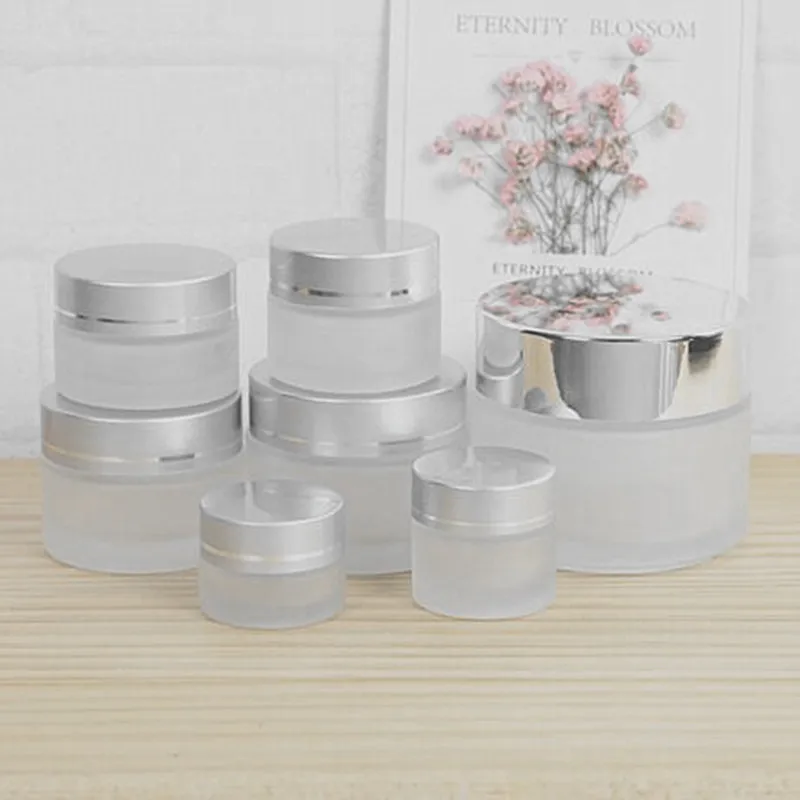 
10g 15g 20g 30g 50g 100g glass cream cosmetic balm sleeping mask jar with silver lids 