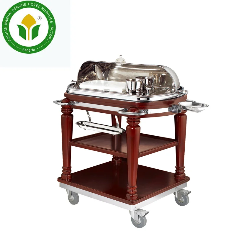 5 star equipments hotel wooden flambe cooking trolley