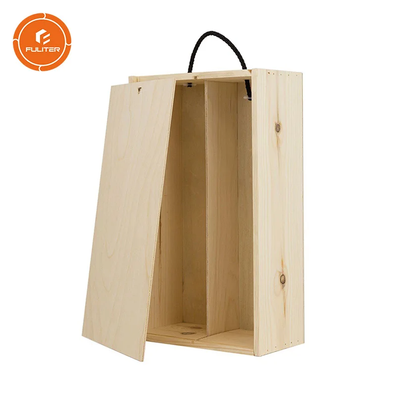 Custom Red Wine 2 Bottle Empty Sliding Lid Blank Wooden Wine Box