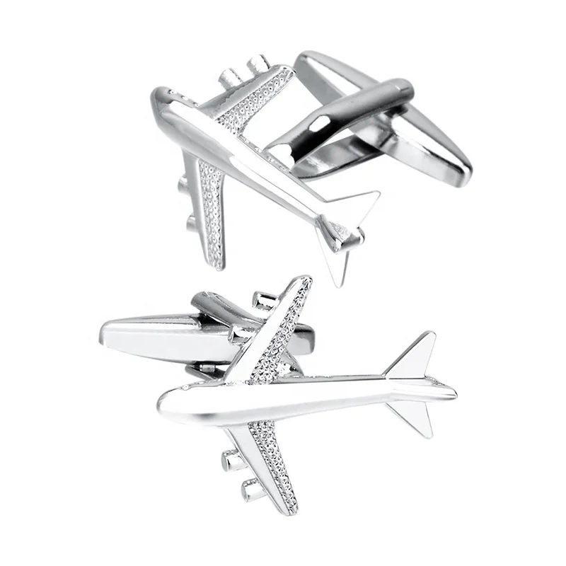High quality Silver Metal Aircraft Model Shirt Cufflinks for Mens