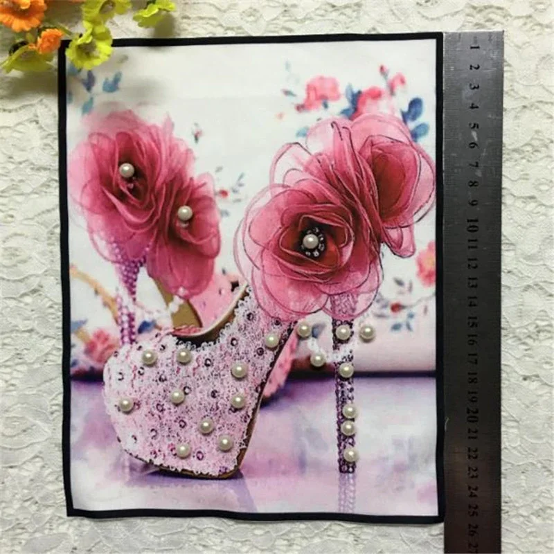 Girls clothes Embroidery beading patch high-heeled shoe deal with T shirt women sew on patches for clothing stickers Badge