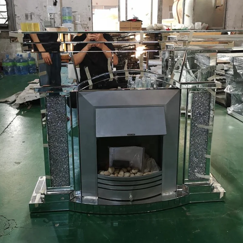 Hot Selling  Factory Electric LED Crystal Mirrored Modern Electric Fireplace With Heater