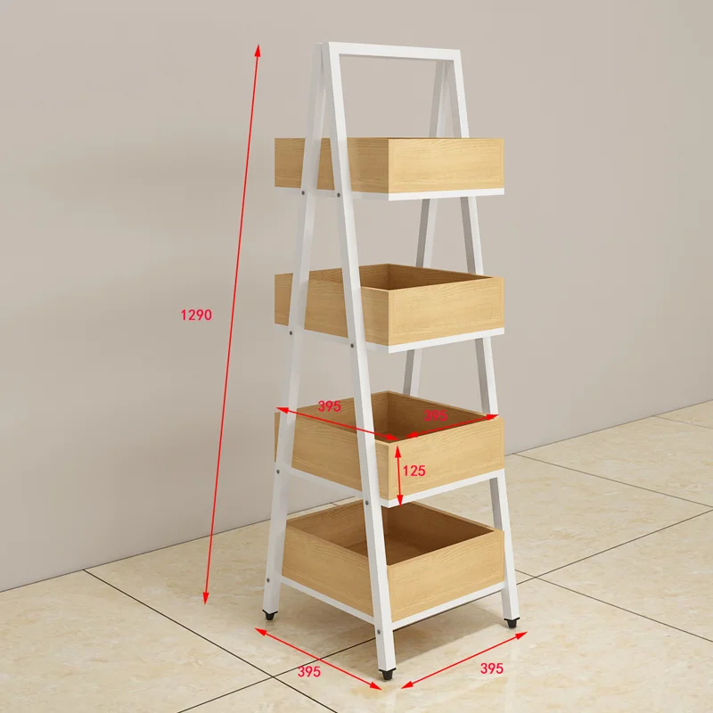 Customized Wooden Box Display Fruit  Vegetables garment shoe display fixture  free floor standing or movable 5 tier