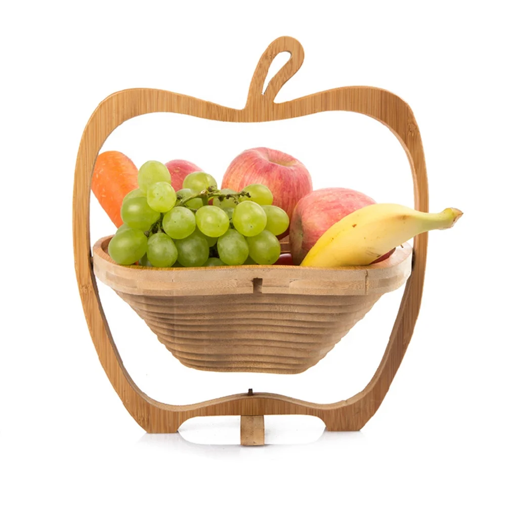 Arts and Crafts Apple Shaped Bamboo Fruit Baskets Gift Basket Nuts Food Tray Service Tray Pot Coaster