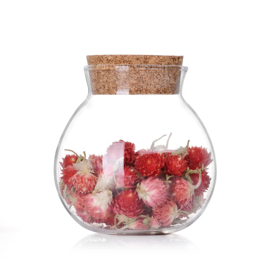 Wholesale new round shape cork lid glass storage bottle jar