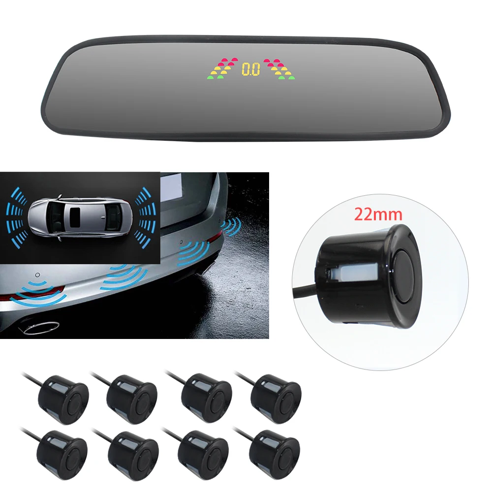 Wholesale Car Parking Sensor Mirror Monitor LCD Display With 8 Sensors 22mm Reverse Backup Assistance Radar Parking System