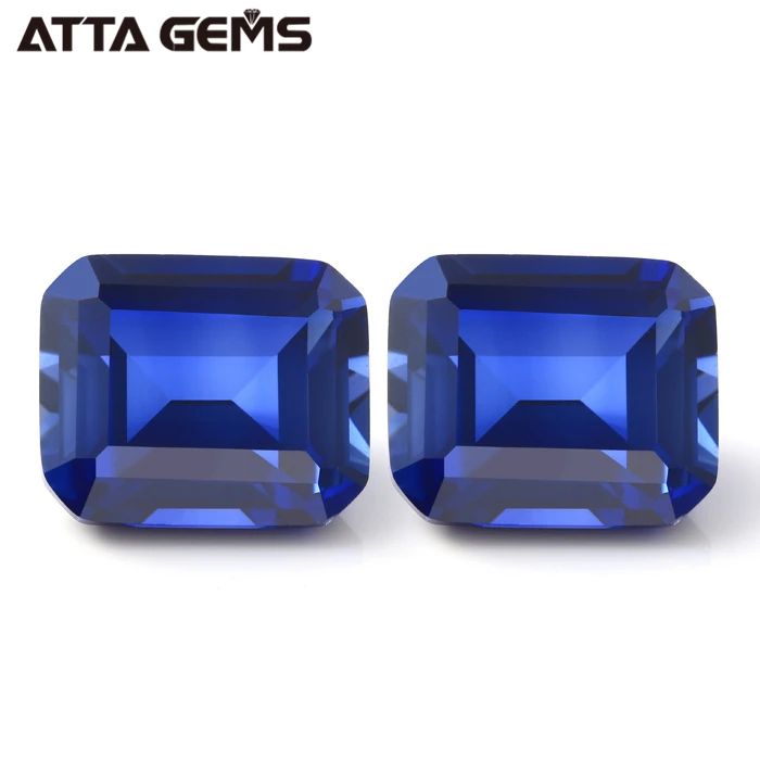 #34 Lab Created Cor9v 12V 4erald Cut Synthetic S Tic Stone Blue Sapphire Jewelry Heat Natural Sapphire Color Play or Fire / 1.76