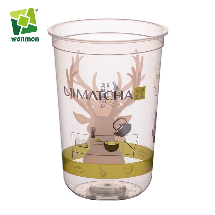 
PP PET PLA Plastic disposable Cup with flat Lid and Dome Lid for bubble tea 