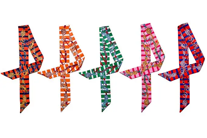 Lady 100% Polyester White Silk Scarf Tie Handle Bag Scarf Ribbon Scarf