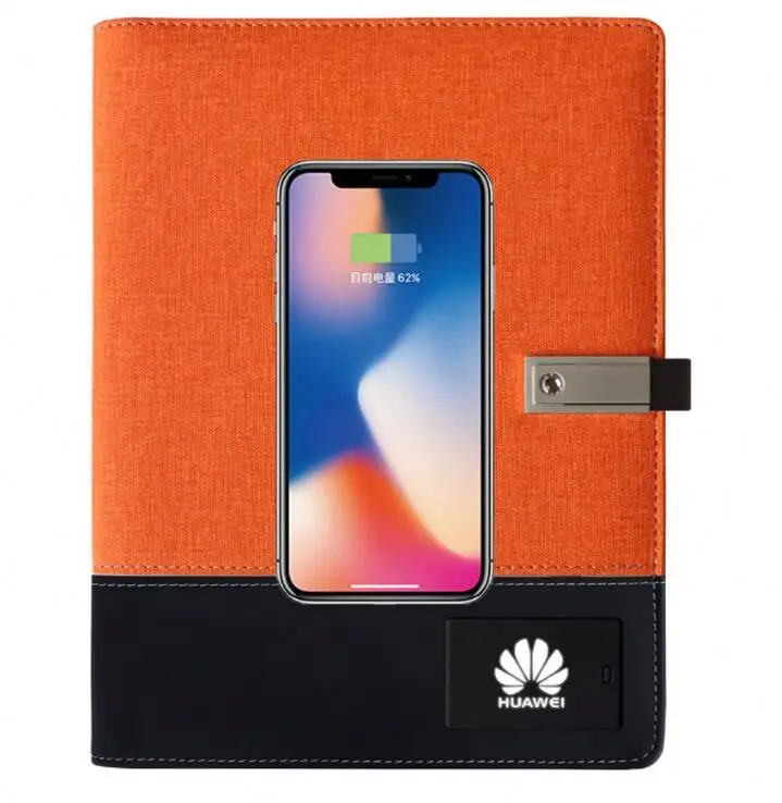 2021 Wholesale A5 Promotion Wireless PowerBank diary with 8GB USB Flash Drive LED Light Logo PU Leather Power bank Notebook