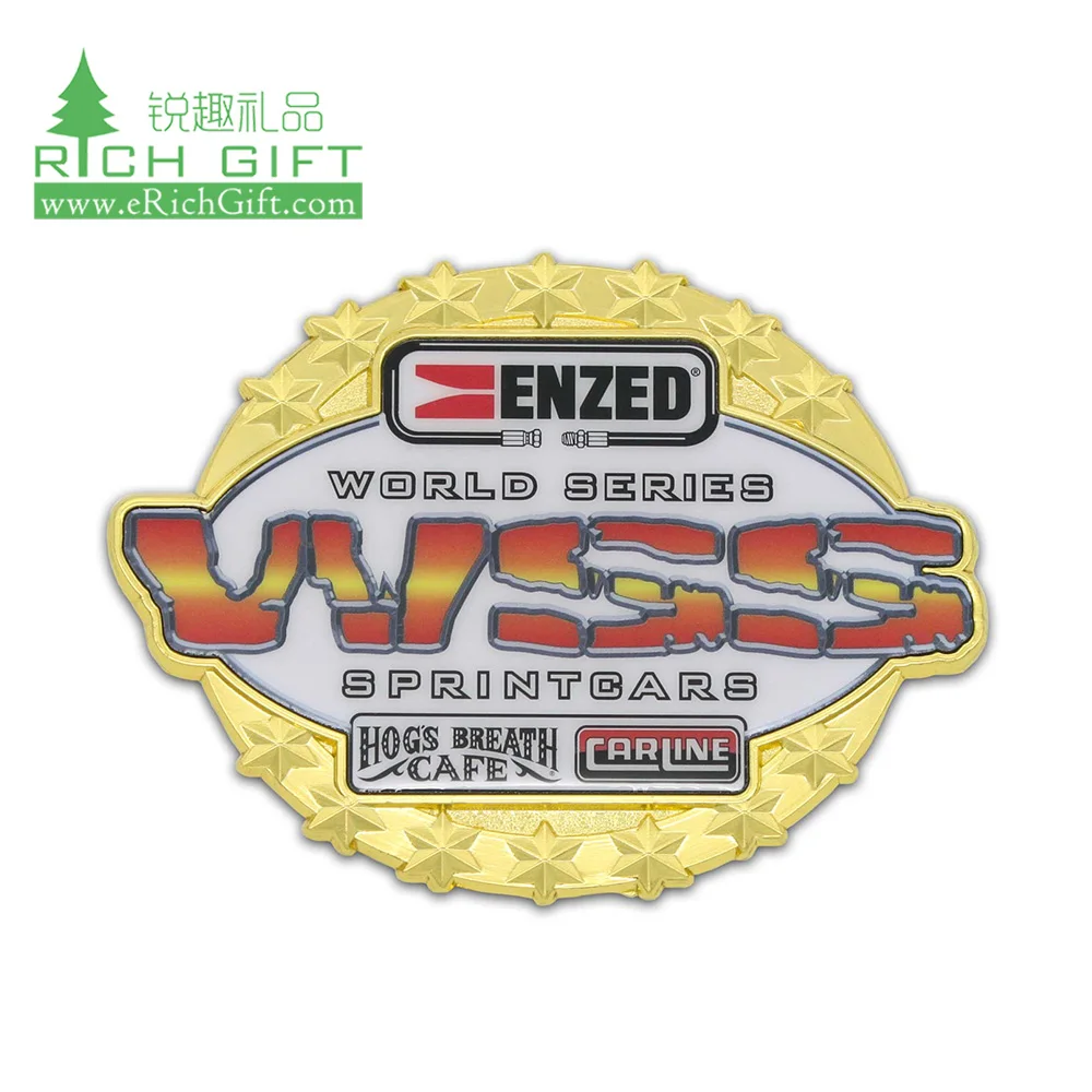 Free sample custom metal zinc alloy printing epoxy insert football/soccer challenge coin for sports tournament