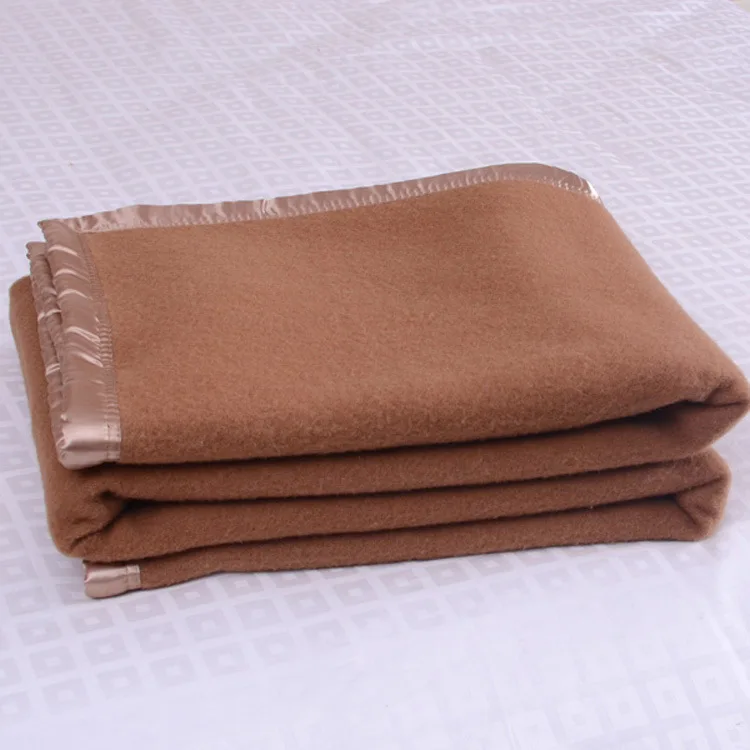 Custom double-sided wool blanket plain color military blanket for hotel rooms