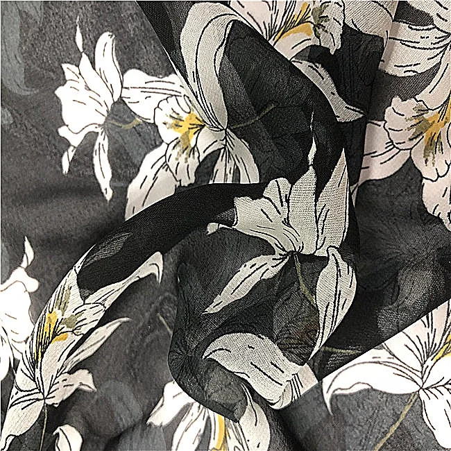 wholesale 75Dpolyester shiner plain chiffon floral printed chiffon  fabric for women dress wedding garments