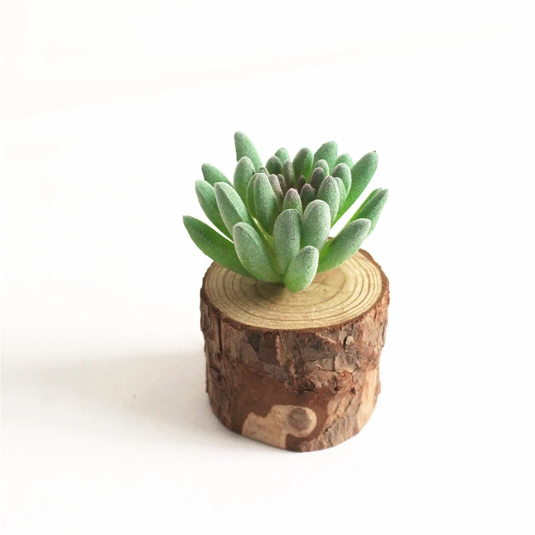 Small Table decoration Artificial Succulents plant potted with wooden base for house indoor decoration