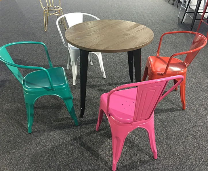 Industrial Modern Style Wood Round Table Cafe Chair Used Restaurant Furniture Set