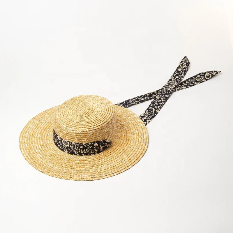 
Natural Wheat Straw Sun Hat with Tie Ribbon 