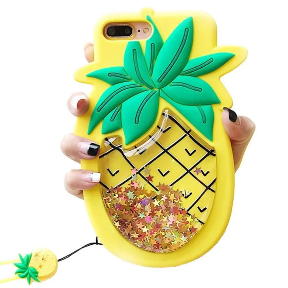 Fashion Phone 7 Plus Case, Cute 3D Creative Soft Feeling Silicone Phone Case Cover for Apple iPhone 7 Plus Liquid Pineapple