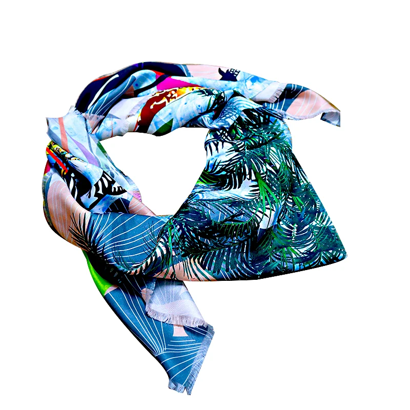 OEM Custom Digital Print Animals Twill Fringe Long Scarf Shawl