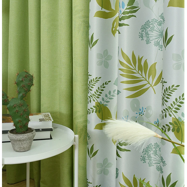 
Fashion Design Minimalist Nordic Style Livingroom Design Window Curtain Green Cotton Fabric Curtain 
