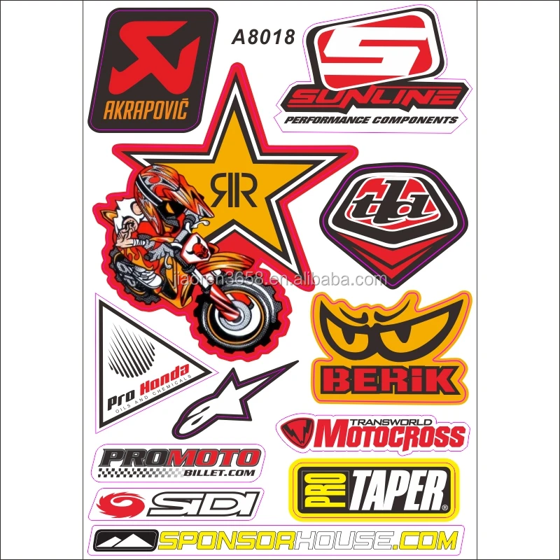 Motocross Enduro Stickers MX Bike Motorcycle Helmet Sponsor Race Logo Decals A4 size