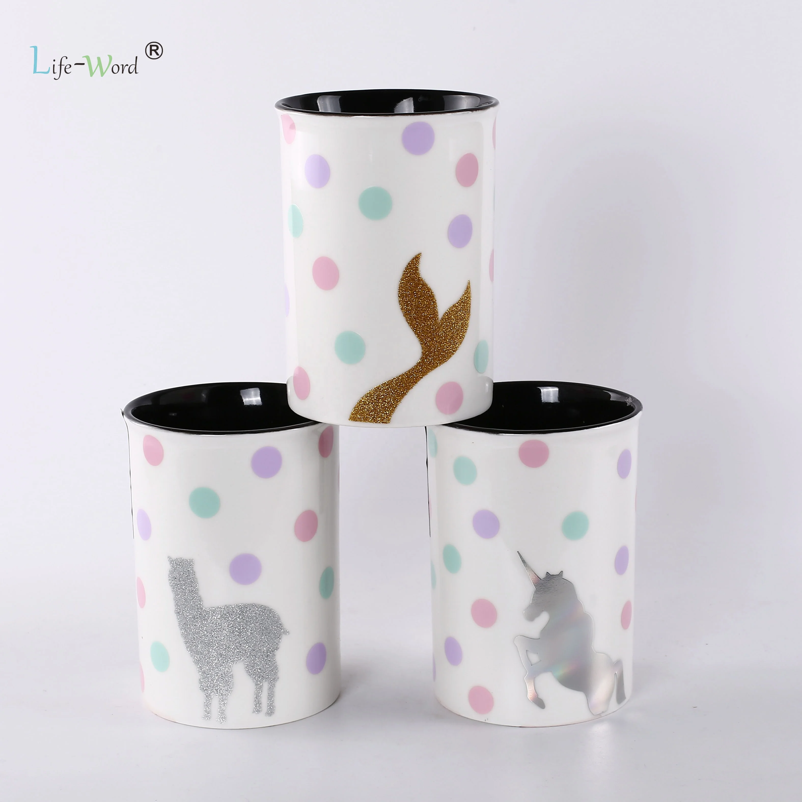 Christmas Day Eco-Friendly kids likes Catering Crockery white porcelain special decal color cartoon mugs candle canister