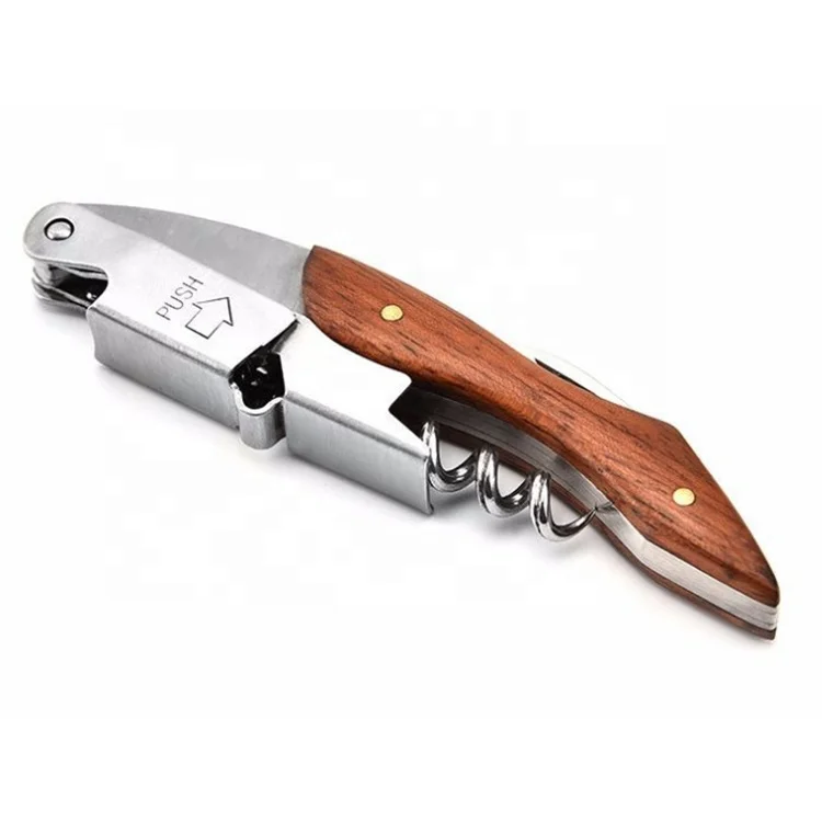Hippocampal Knife Wine Bottle Opener Red Wood Handle Corkscrew Suitable for Opening Bottle Cap Stainless Steel Sustainable