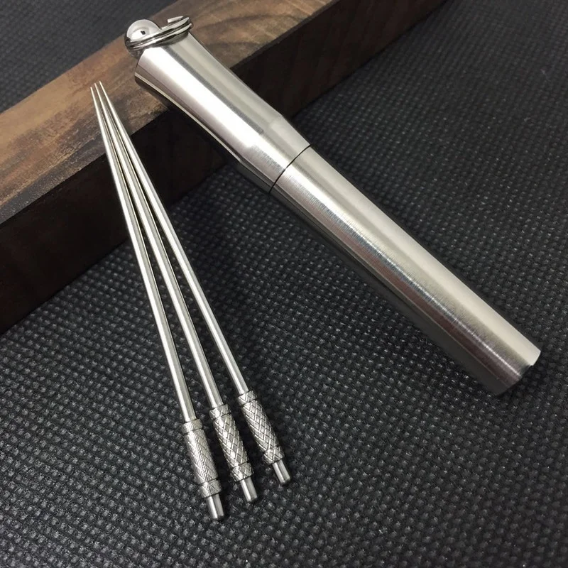 travel EDC tool Ti waterproof titanium toothpick holder capsule with keychain