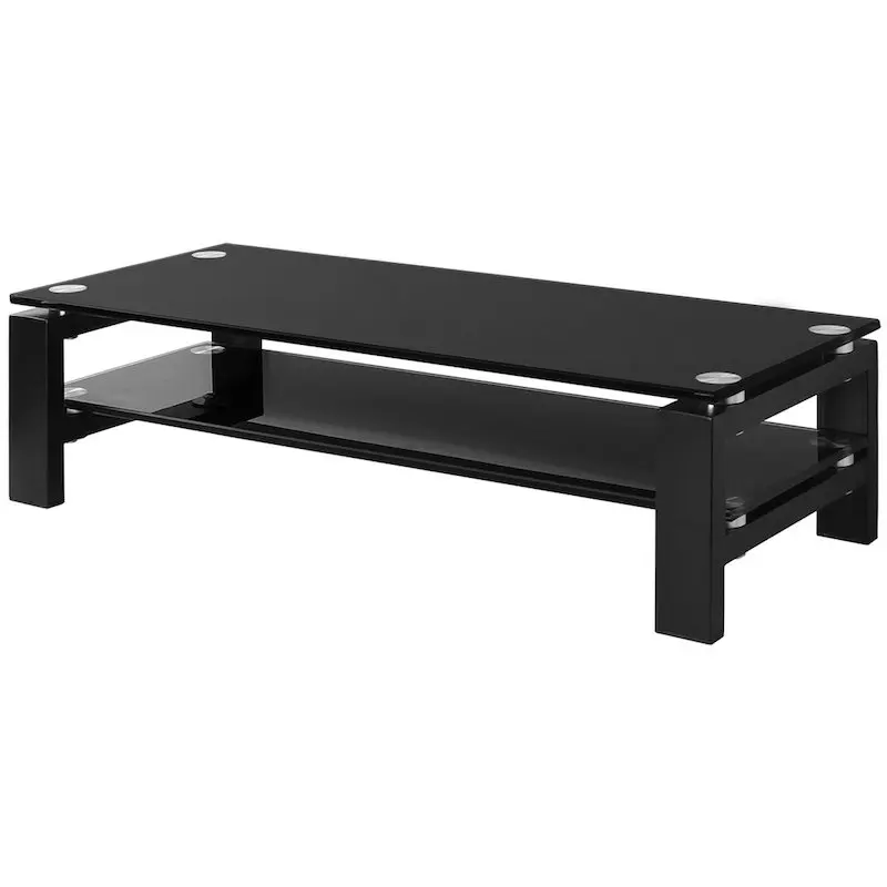 Wholesale Living Room Furniture Black Tempered Glass Top Wood Coffee glass side table